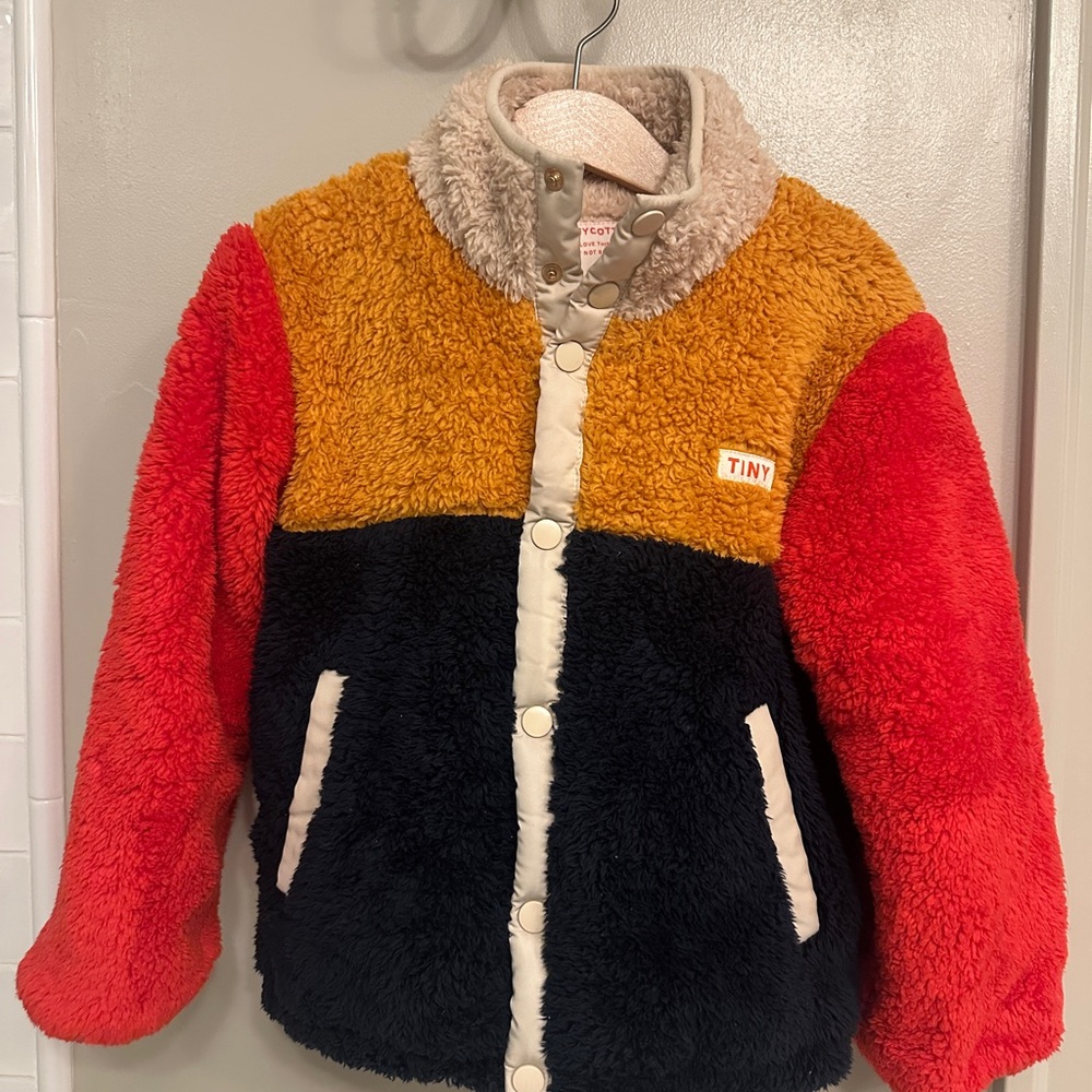 Tiny Kids Colorblock Sherpa Jacket - Red, Orange, Black